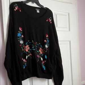 Venus plus Black Sweater with Colorful Floral Embroidery